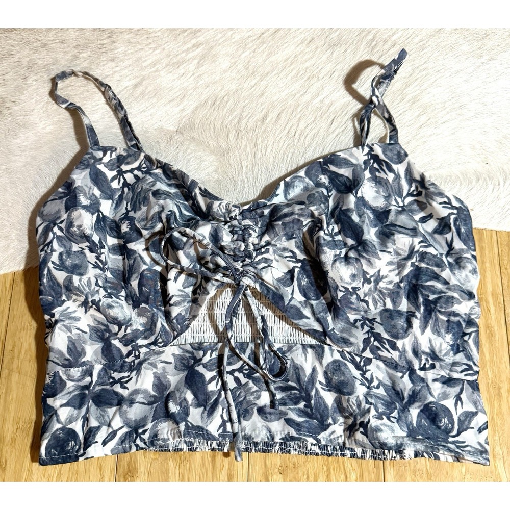 Abercrombie & Fitch‎ Babydoll Crop Tank Top Size Small White/blue Floral Y2K
